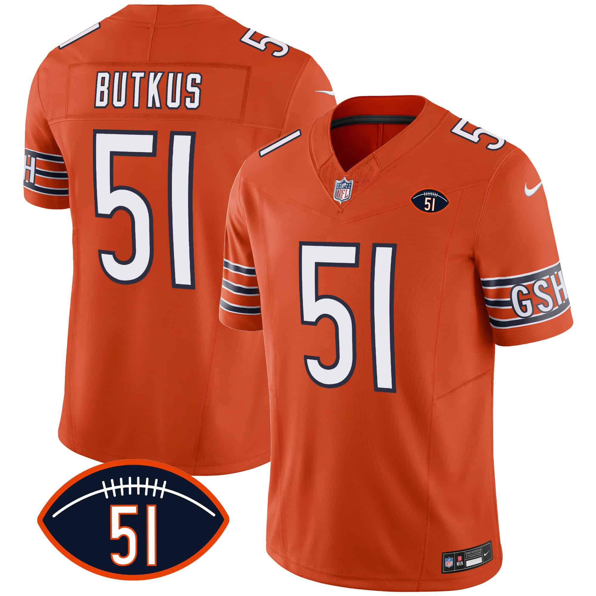 Men Chicago Bears #51 Butkus Orange 2024 Nike Patch GSH Vapor NFL Jersey